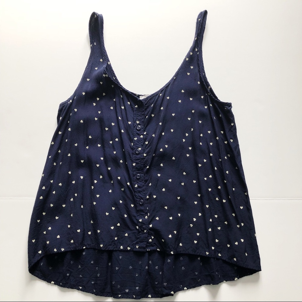 Navy blue tank top with hearts detail